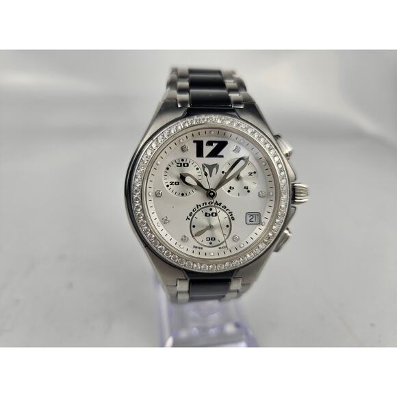 Techno Marine Neo Classic Diamond Chronograph Quartz Stainless Band Mens Watch - Picture 1 of 10